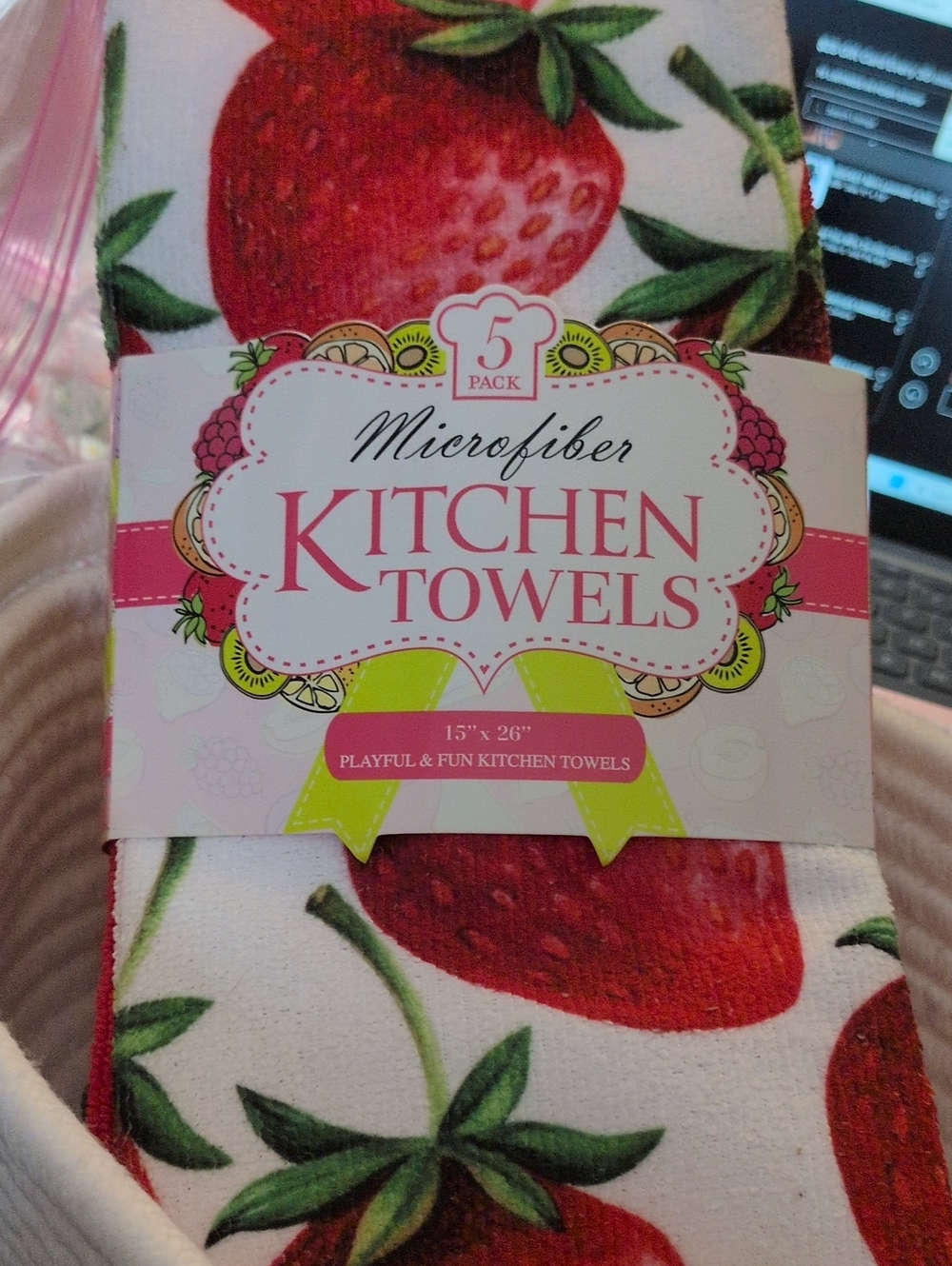 Microfiber Kitchen Towels - Strawberry Print - Pack of 5